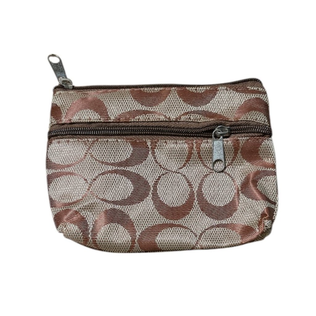 4.5" Light Brown Infinity Pattern 2 Zipper Card Case Change Purse Wallet